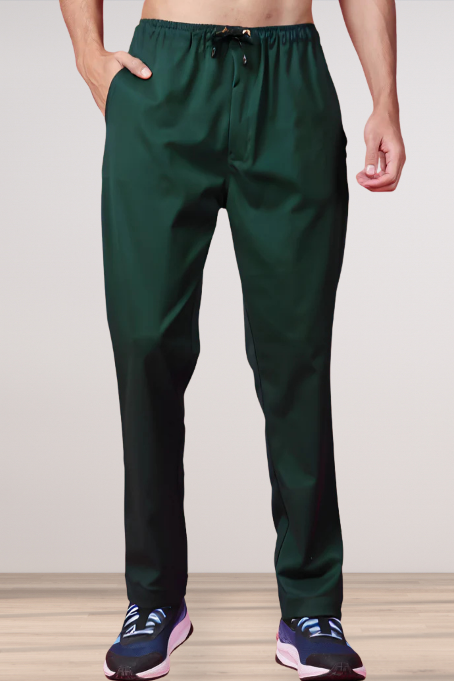Bottle Green Solid Stretch Track Pants