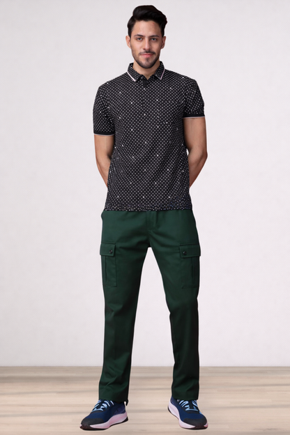 Bottle Green Solid Stretch Cargo - 4 Pocket