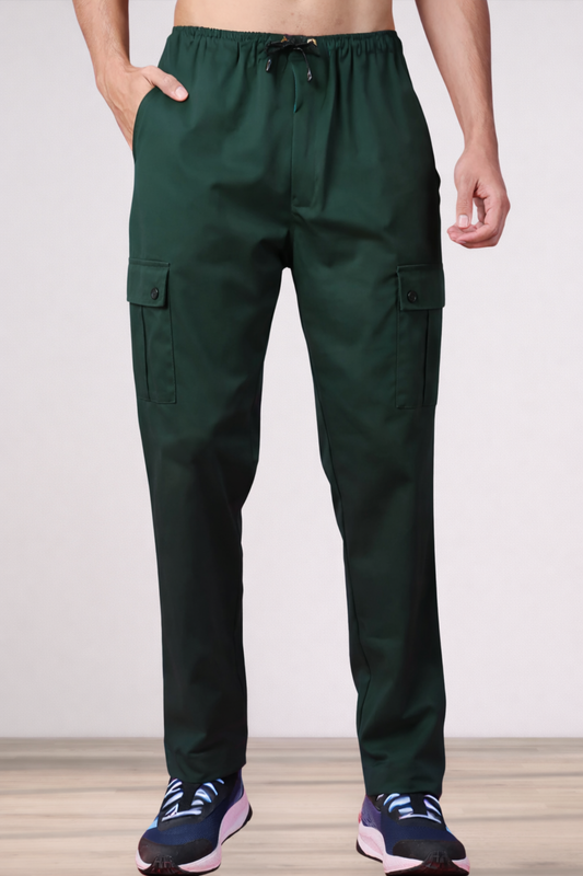 Bottle Green Solid Stretch Cargo - 4 Pocket