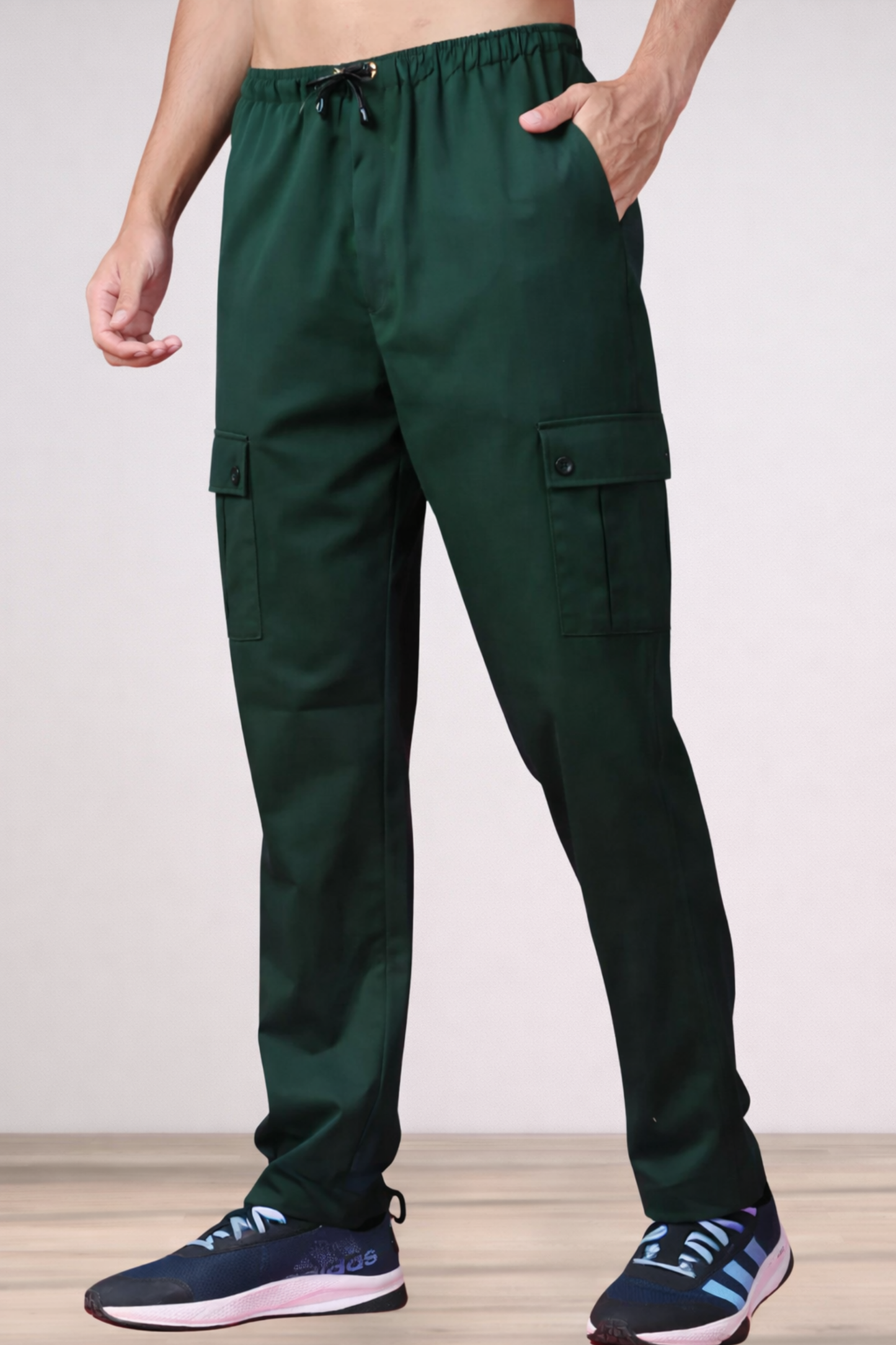 Bottle Green Solid Stretch Cargo - 4 Pocket