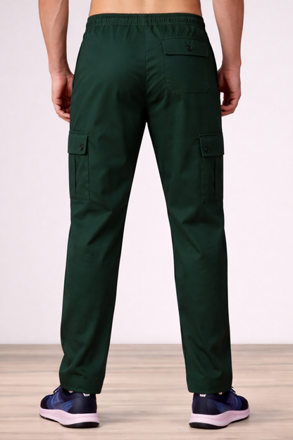 Bottle Green Solid Stretch Cargo - 4 Pocket