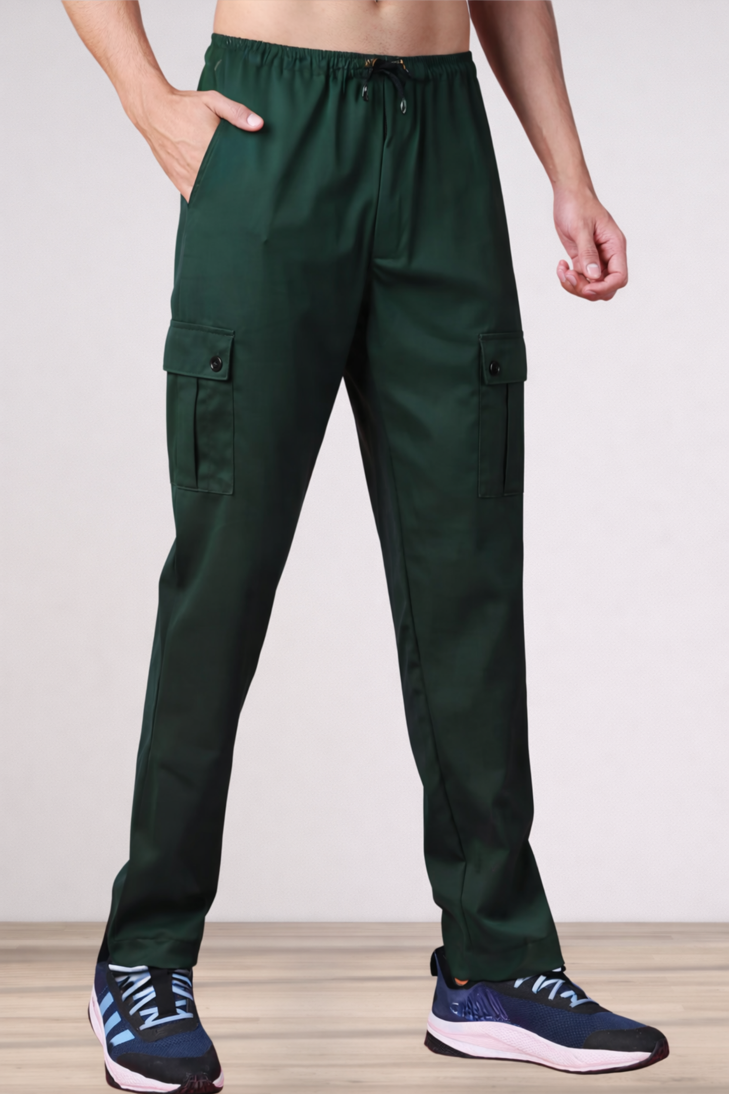 Bottle Green Solid Stretch Cargo - 4 Pocket