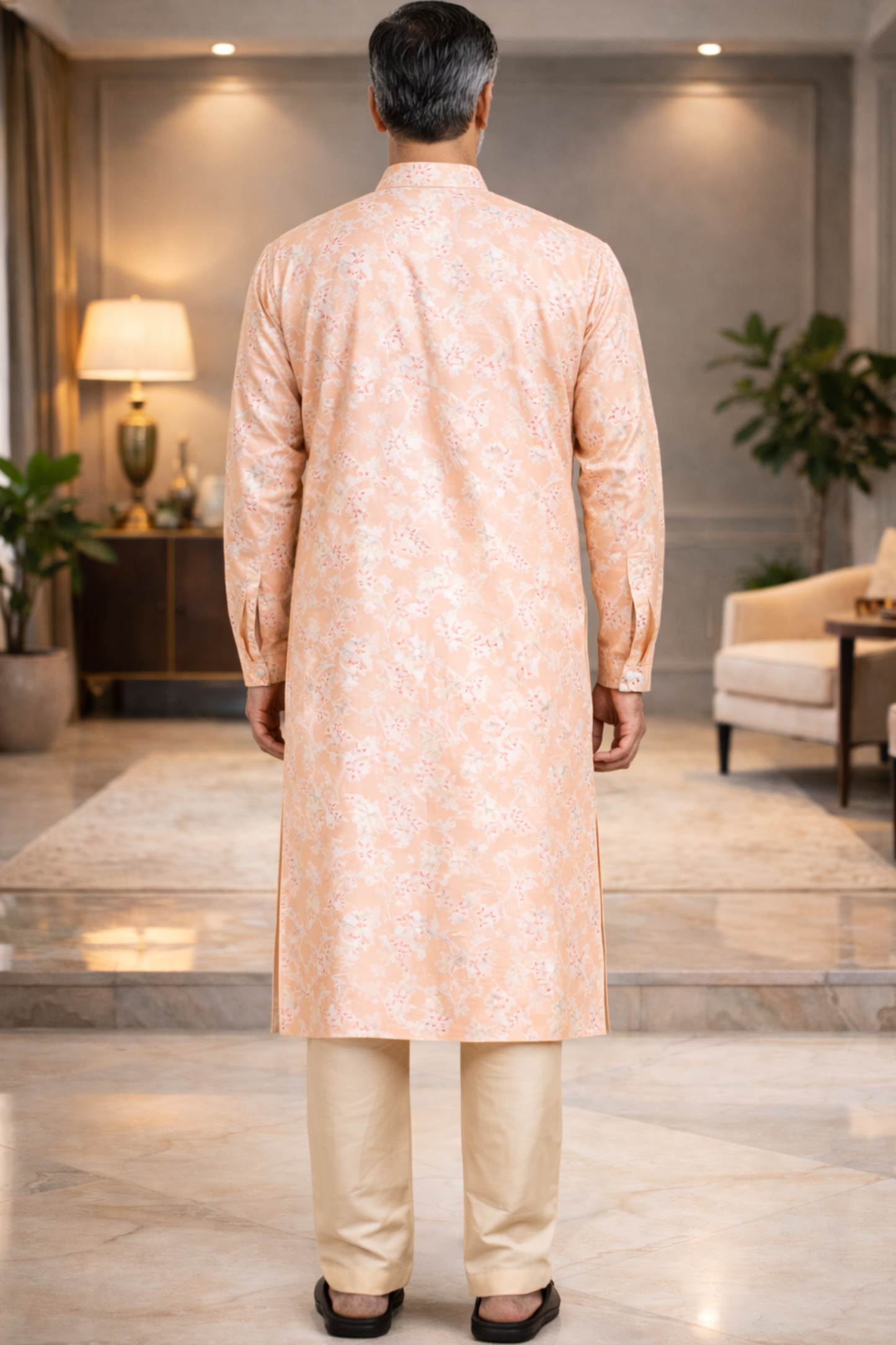 Breezy Peach Printed Kurta Pajama