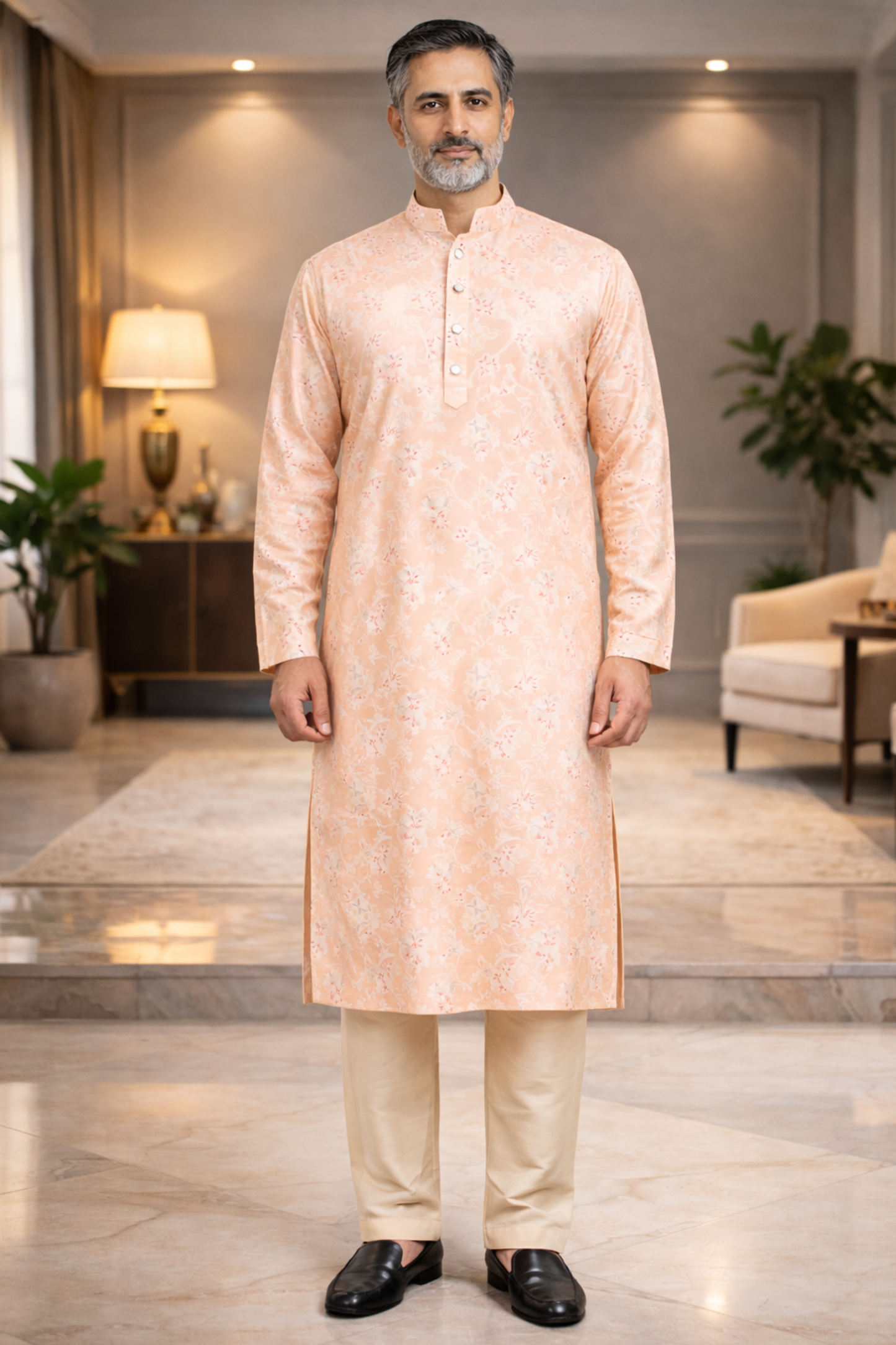 Breezy Peach Printed Kurta Pajama