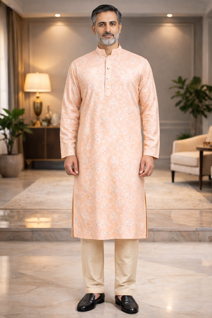 Breezy Peach Printed Kurta Pajama