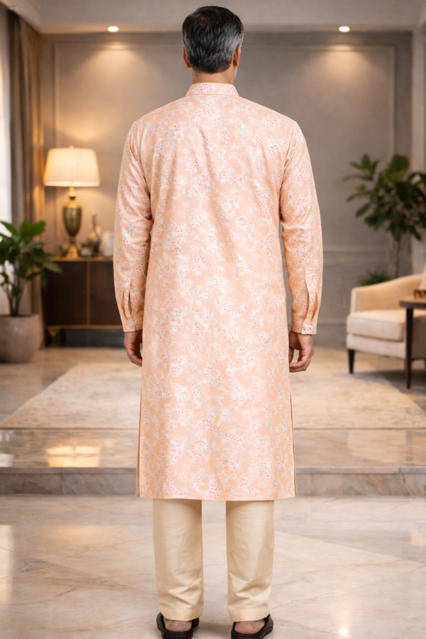 Breezy Peach Printed Kurta Pajama