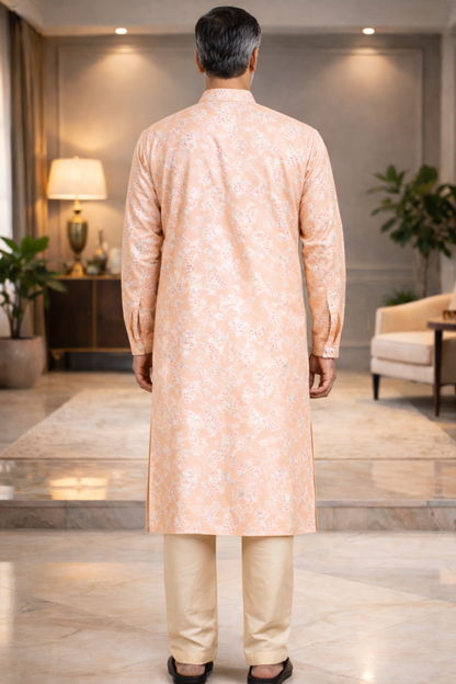Breezy Peach Printed Kurta Pajama