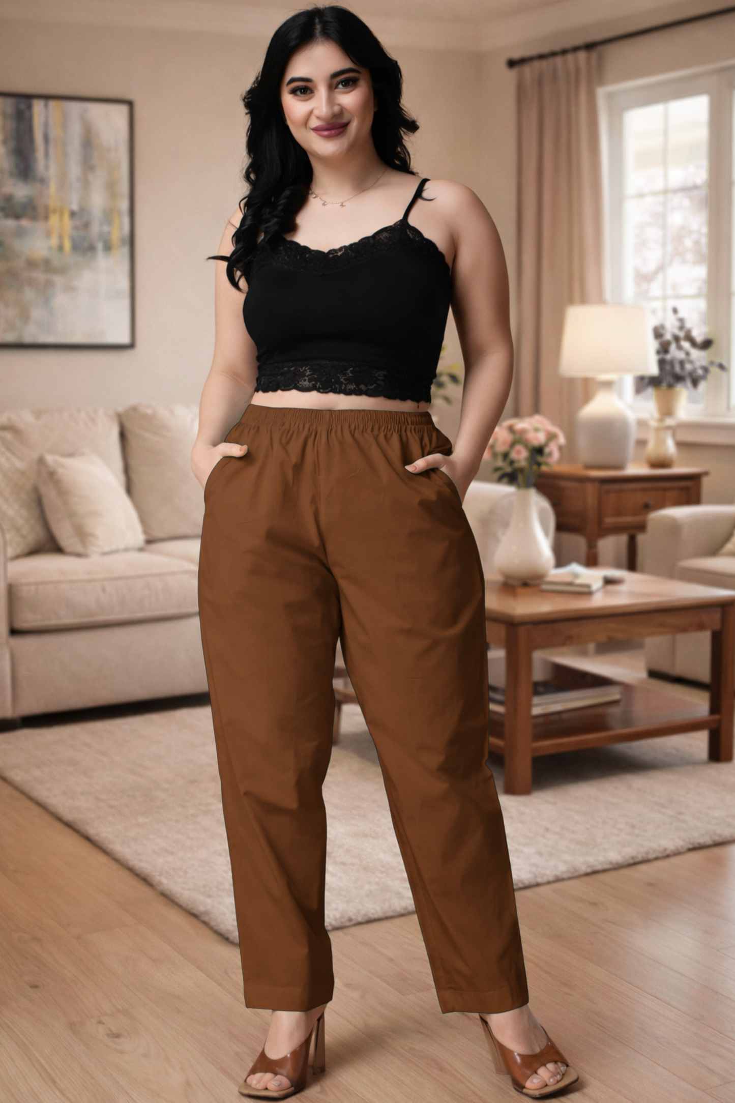 Brown Cotton Kurti Pant
