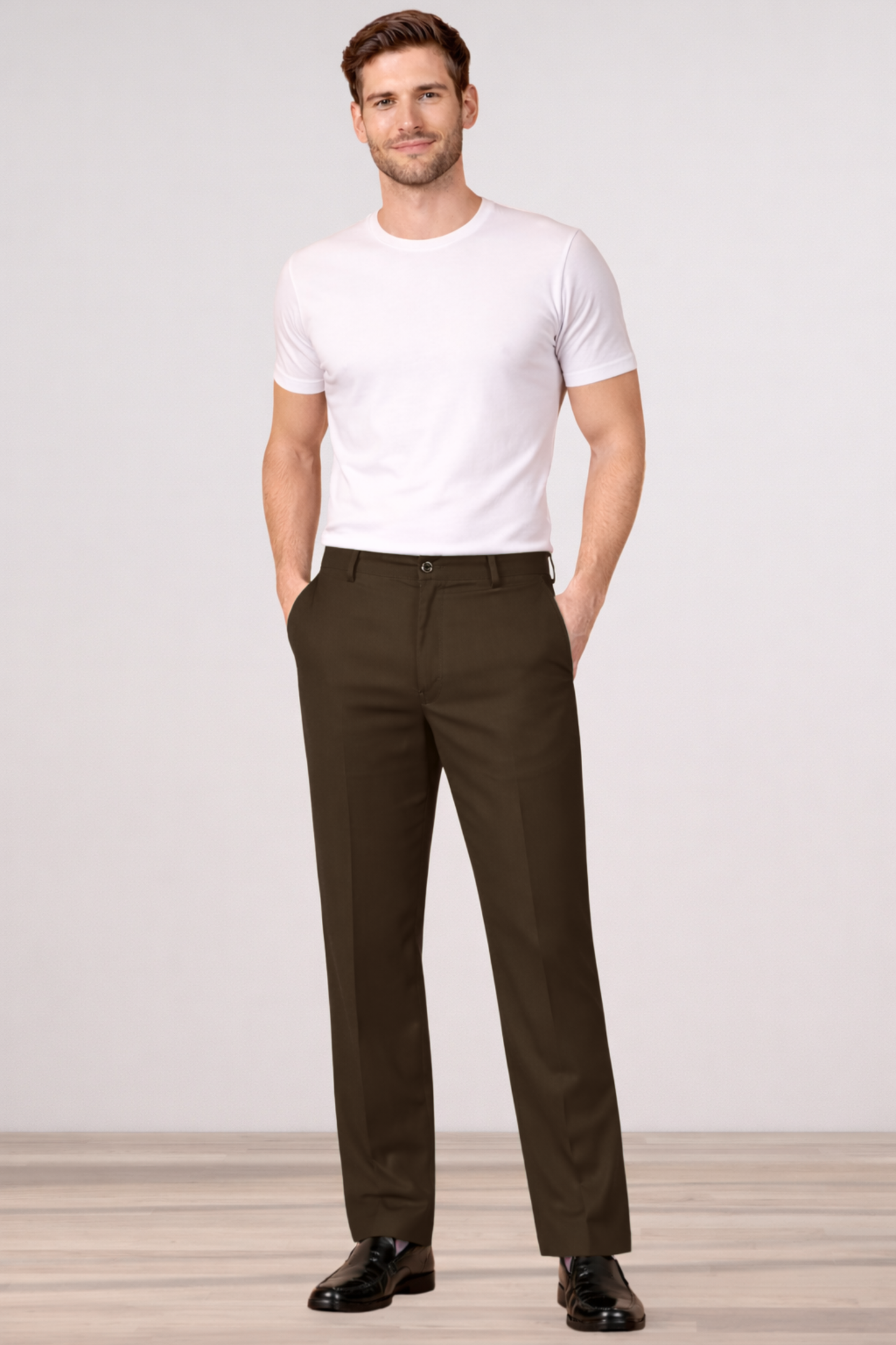 Brown Cotton Lycra Chinos