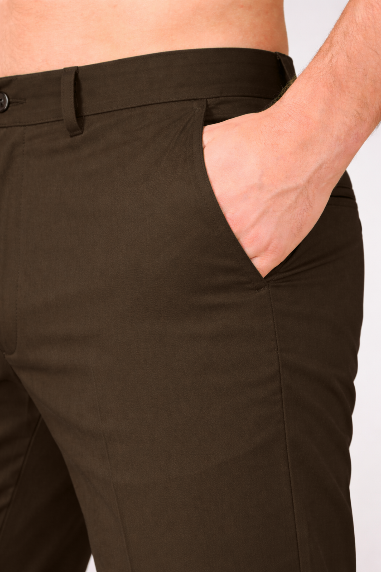 Brown Cotton Lycra Chinos