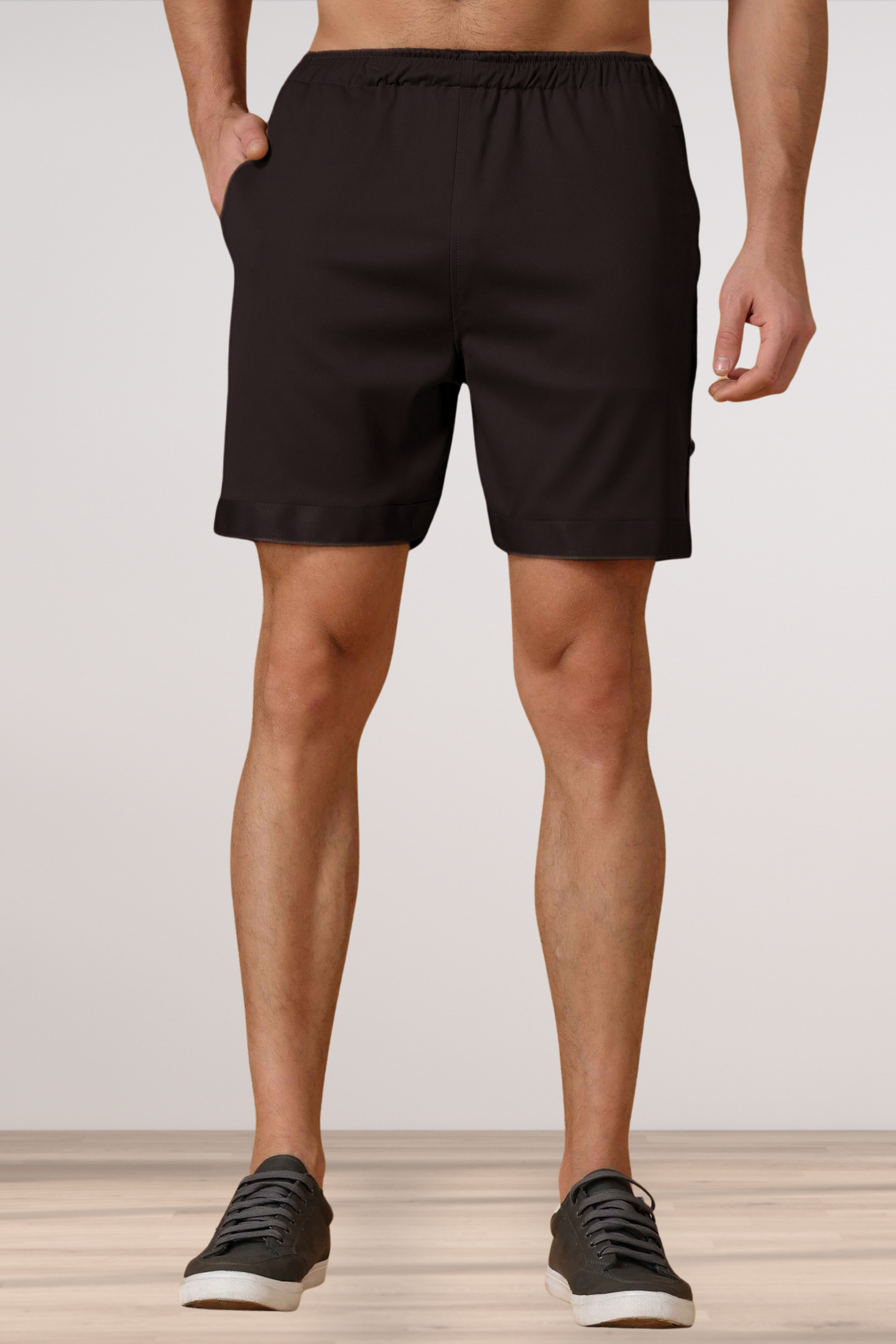Brown Cotton Lycra Shorts