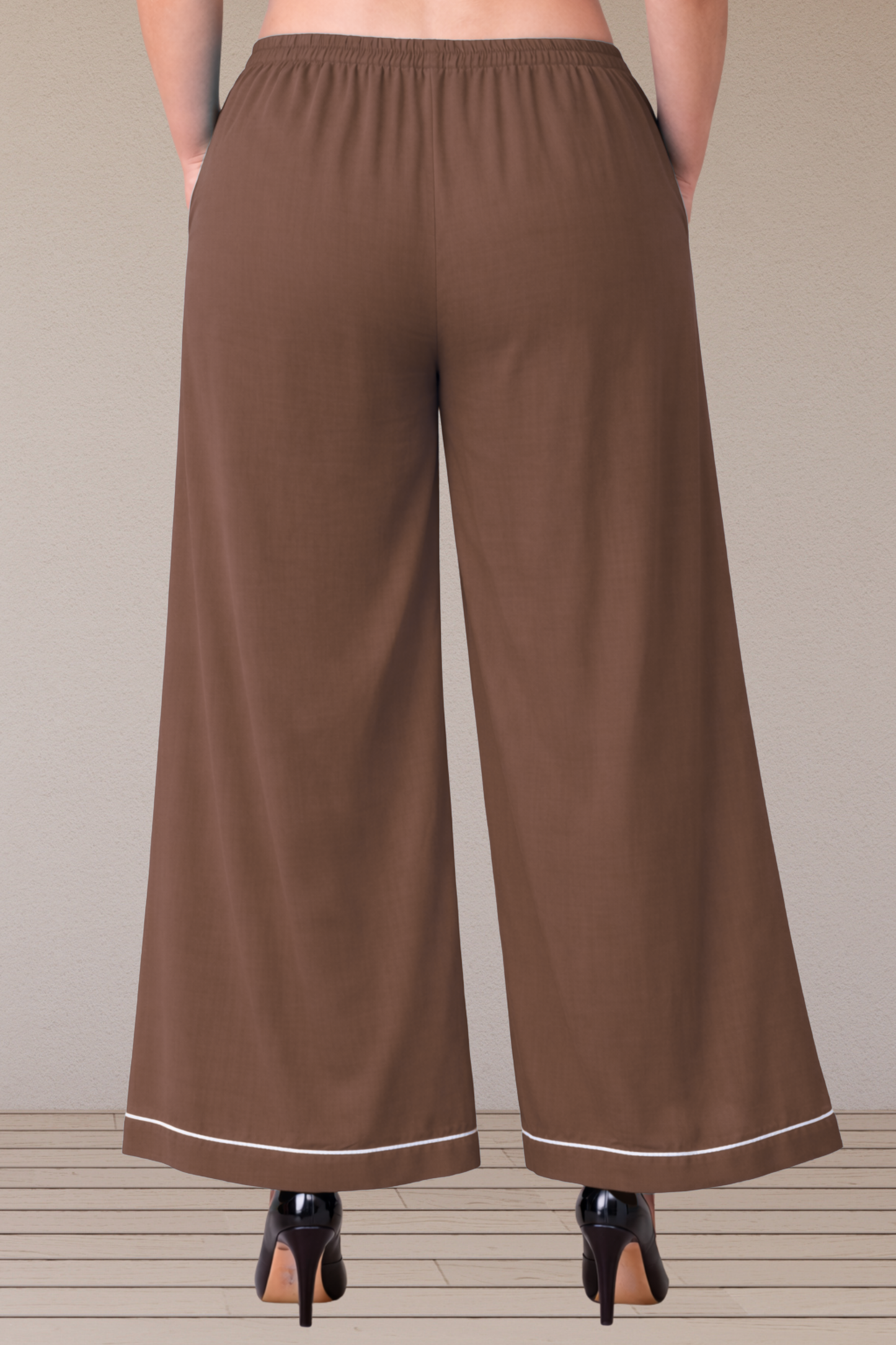 Brown Detailed Hemline Rayon Palazzo