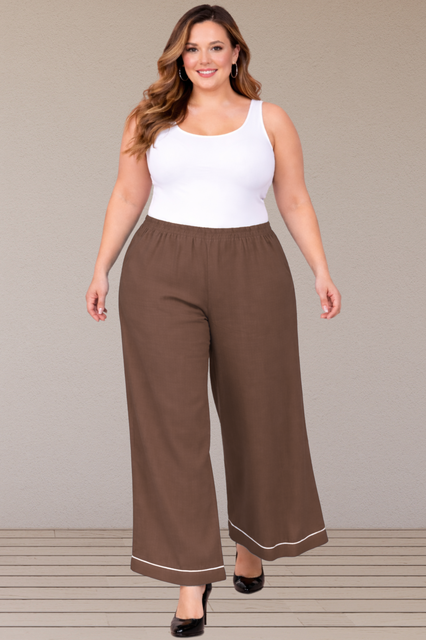 Brown Detailed Hemline Rayon Palazzo