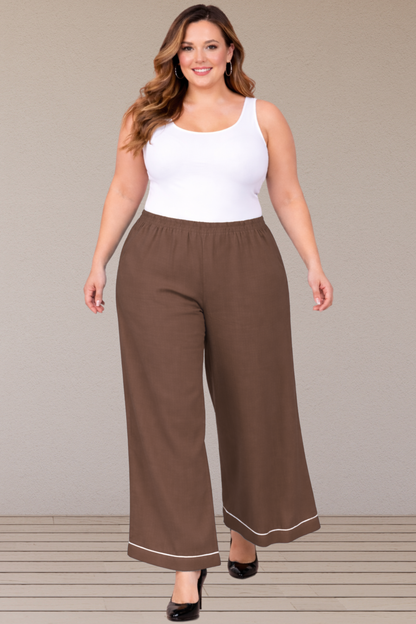 Brown Detailed Hemline Rayon Palazzo