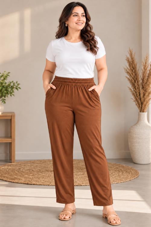 Brown Everyday Cotton Kurti Pants