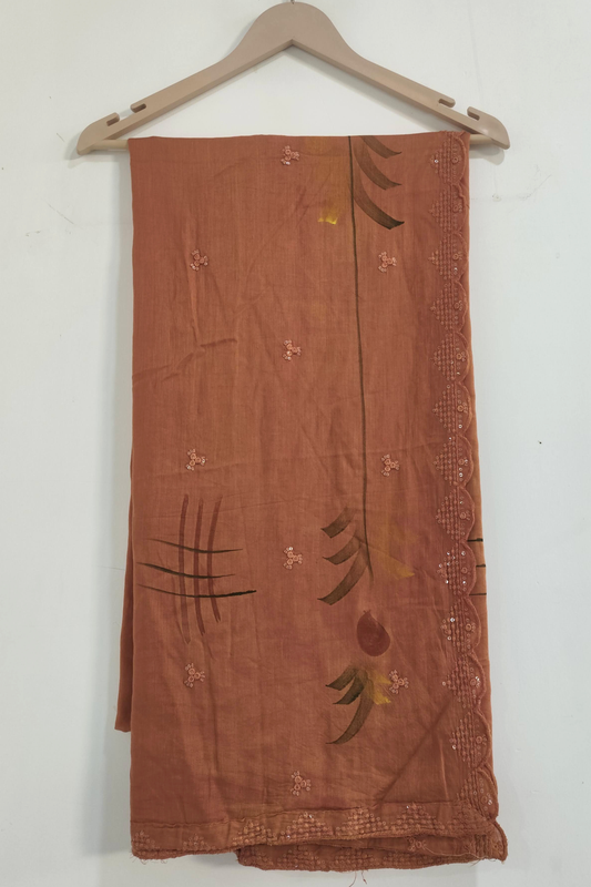 Rust Hand Painted Mul Cotton Dupatta