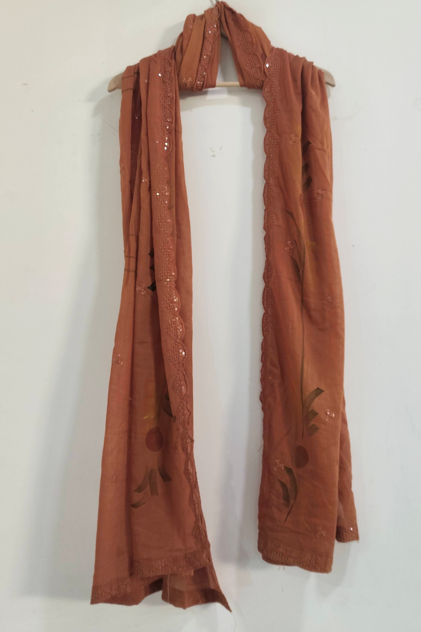 Rust Hand Painted Mul Cotton Dupatta