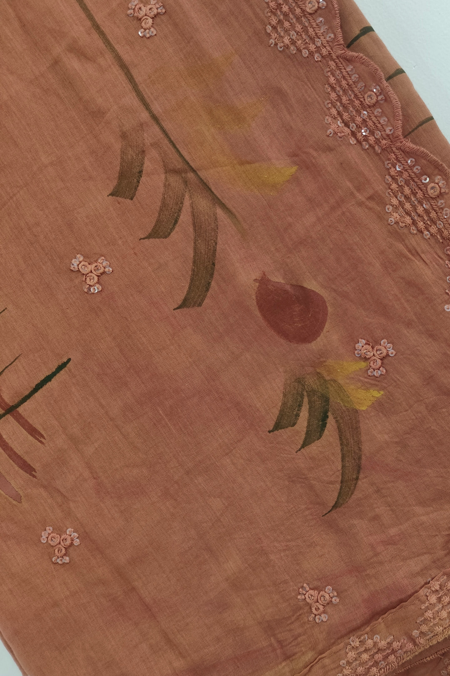 Rust Hand Painted Mul Cotton Dupatta