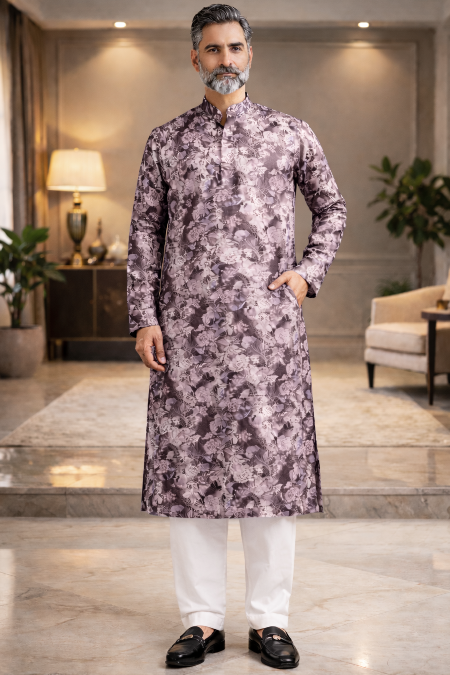 Burgundy Charm Printed Kurta Pajama
