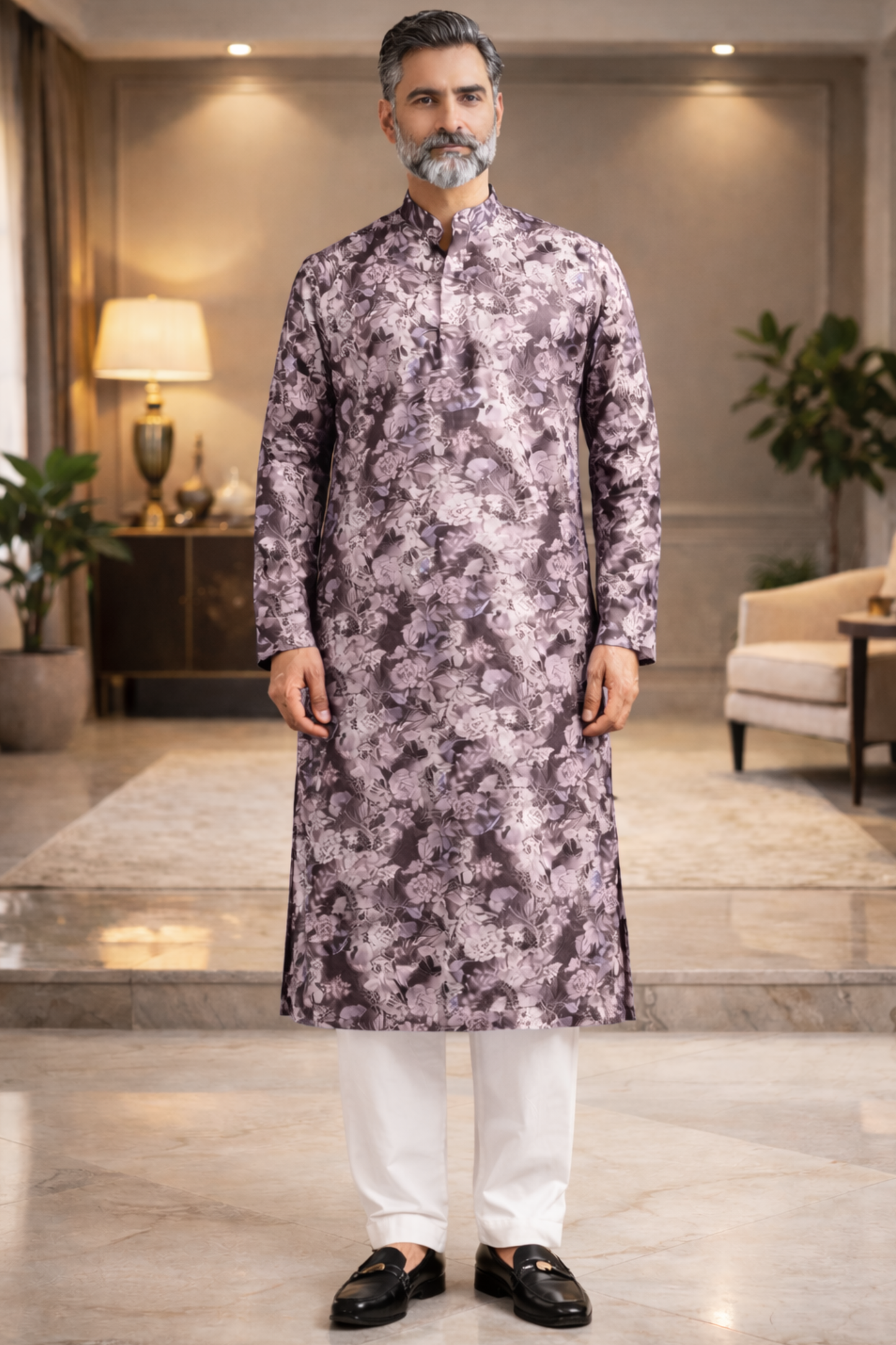 Burgundy Charm Printed Kurta Pajama