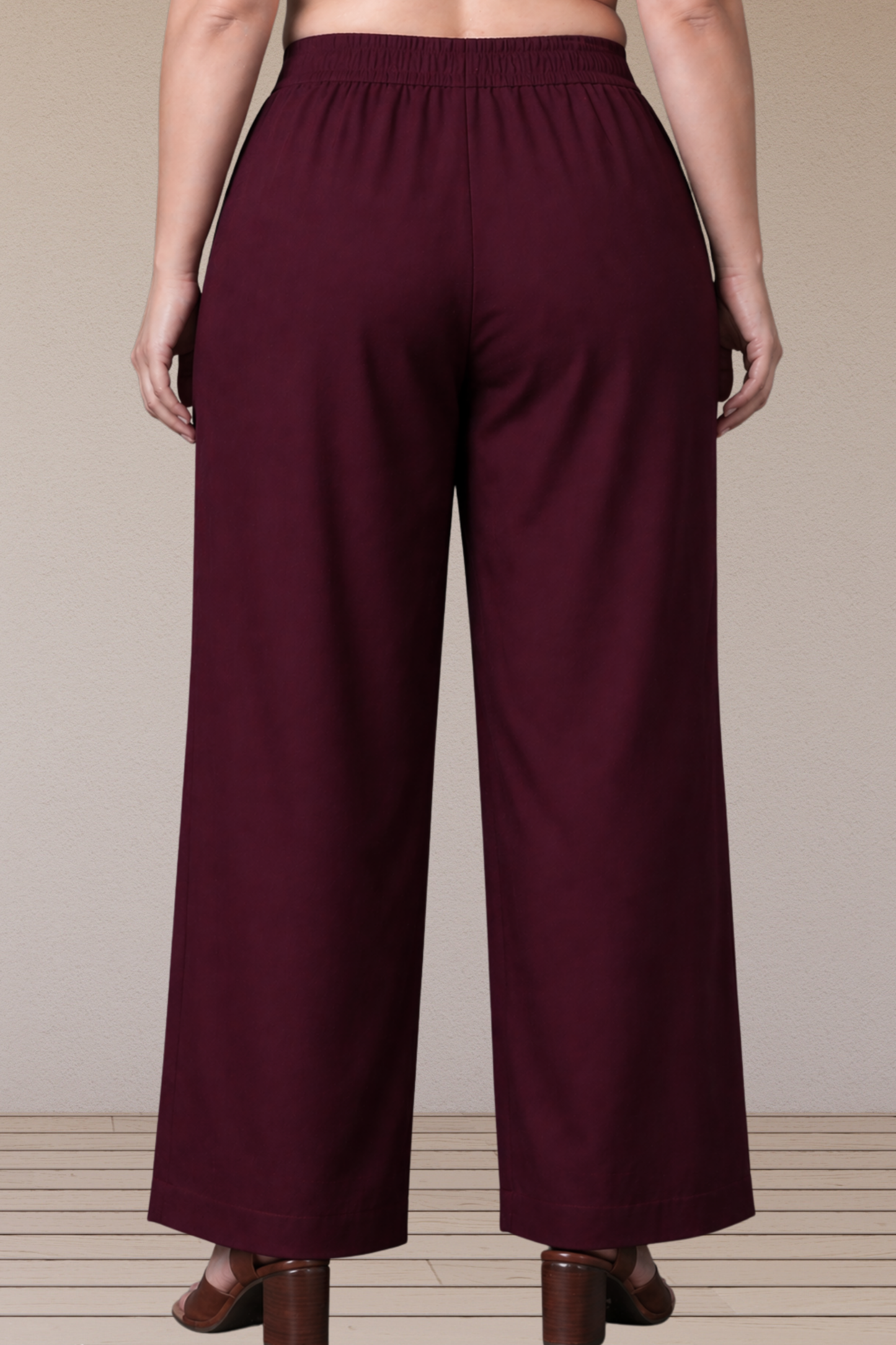 Burgundy Cotton Metallic Pant Palazzo