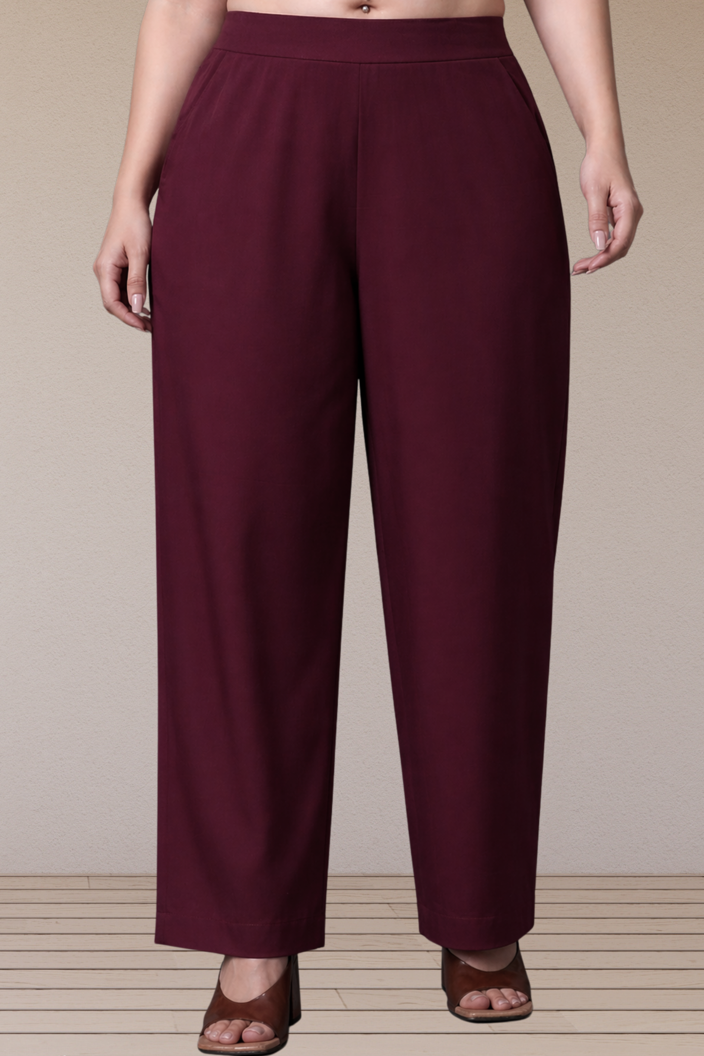Burgundy Cotton Metallic Pant Palazzo