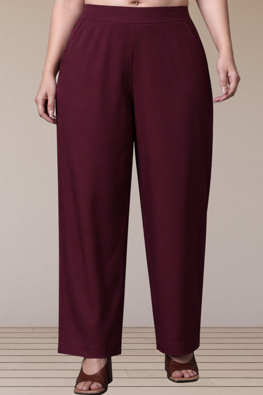 Burgundy Cotton Metallic Pant Palazzo