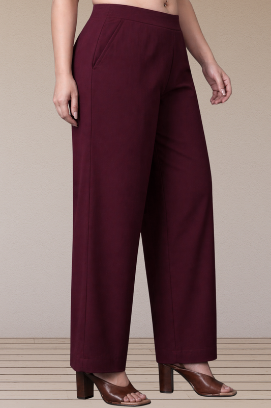 Burgundy Cotton Metallic Pant Palazzo