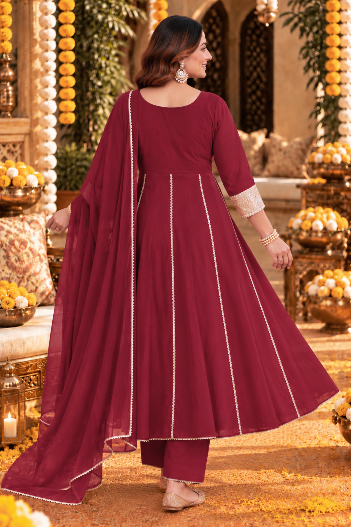Burgundy Grace Silk Anarkali Set