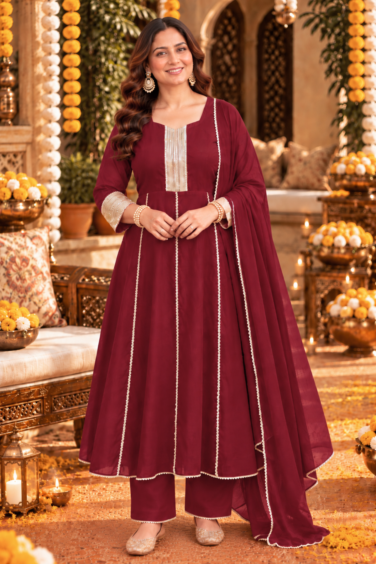 Burgundy Grace Silk Anarkali Set