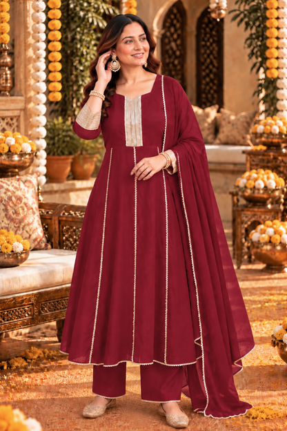 Burgundy Grace Silk Anarkali Set