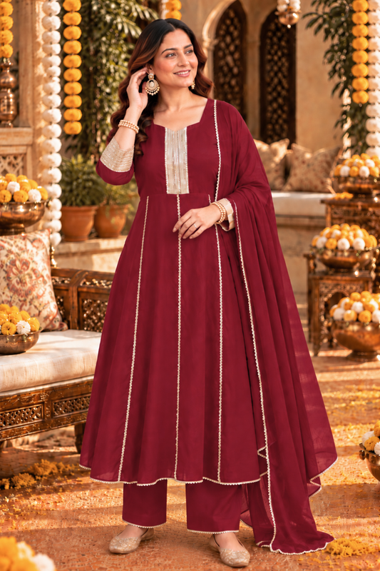 Burgundy Grace Silk Anarkali Set