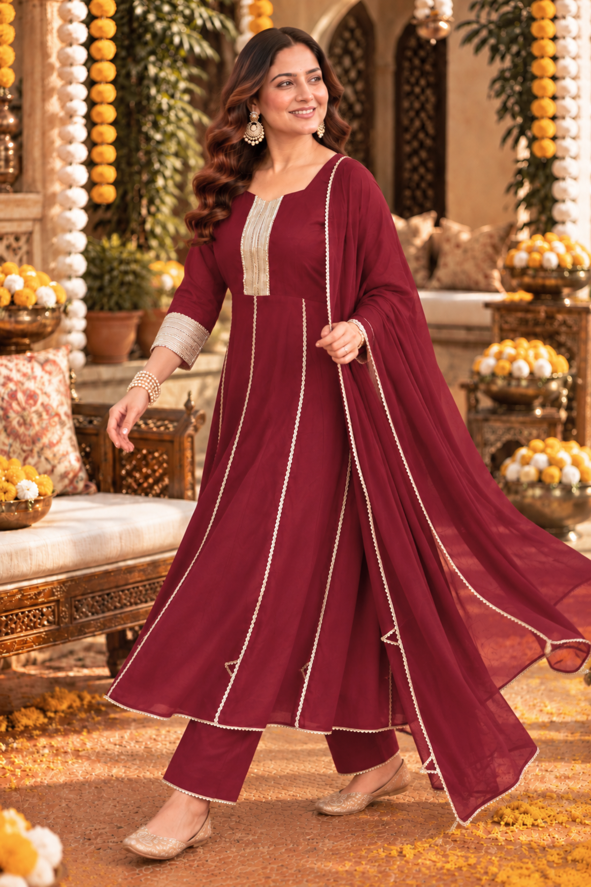 Burgundy Grace Silk Anarkali Set