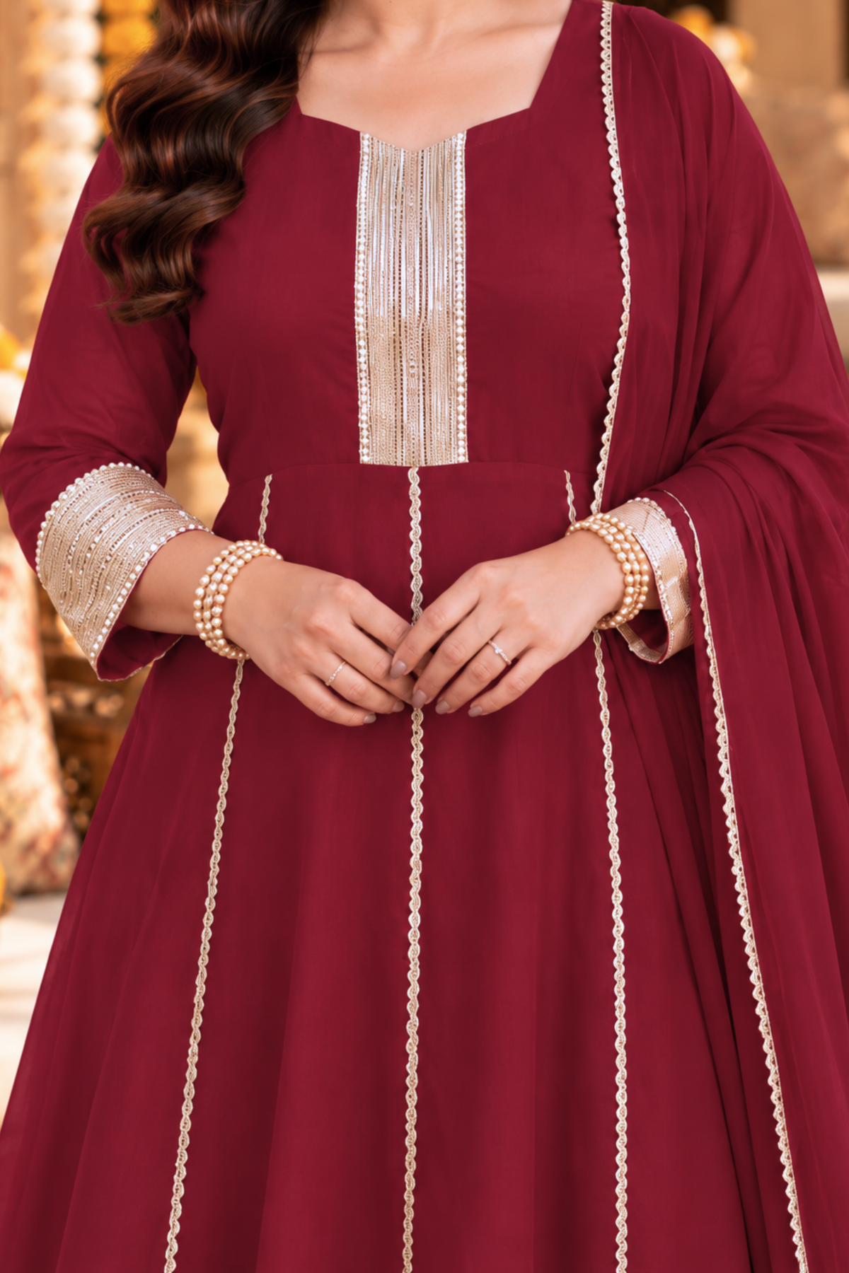 Burgundy Grace Silk Anarkali Set