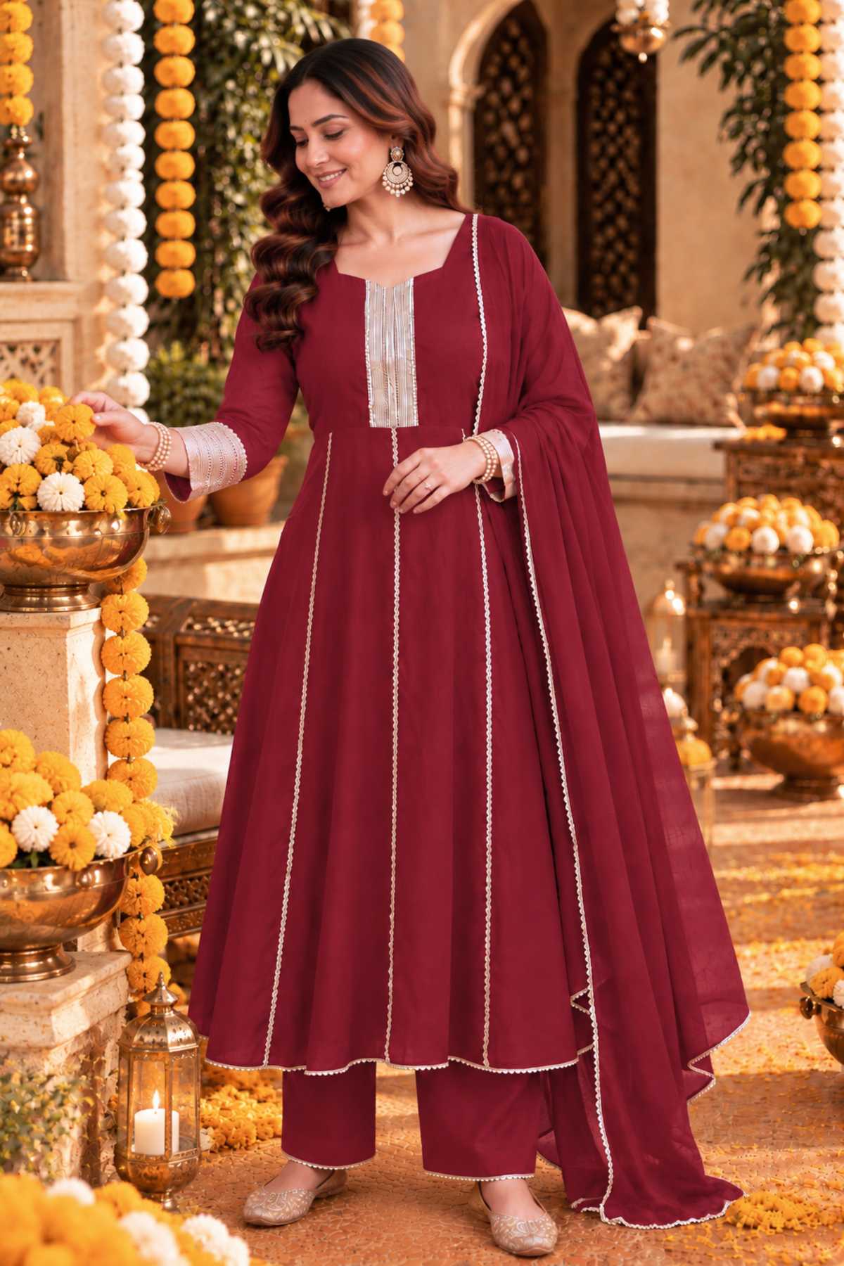 Burgundy Grace Silk Anarkali Set