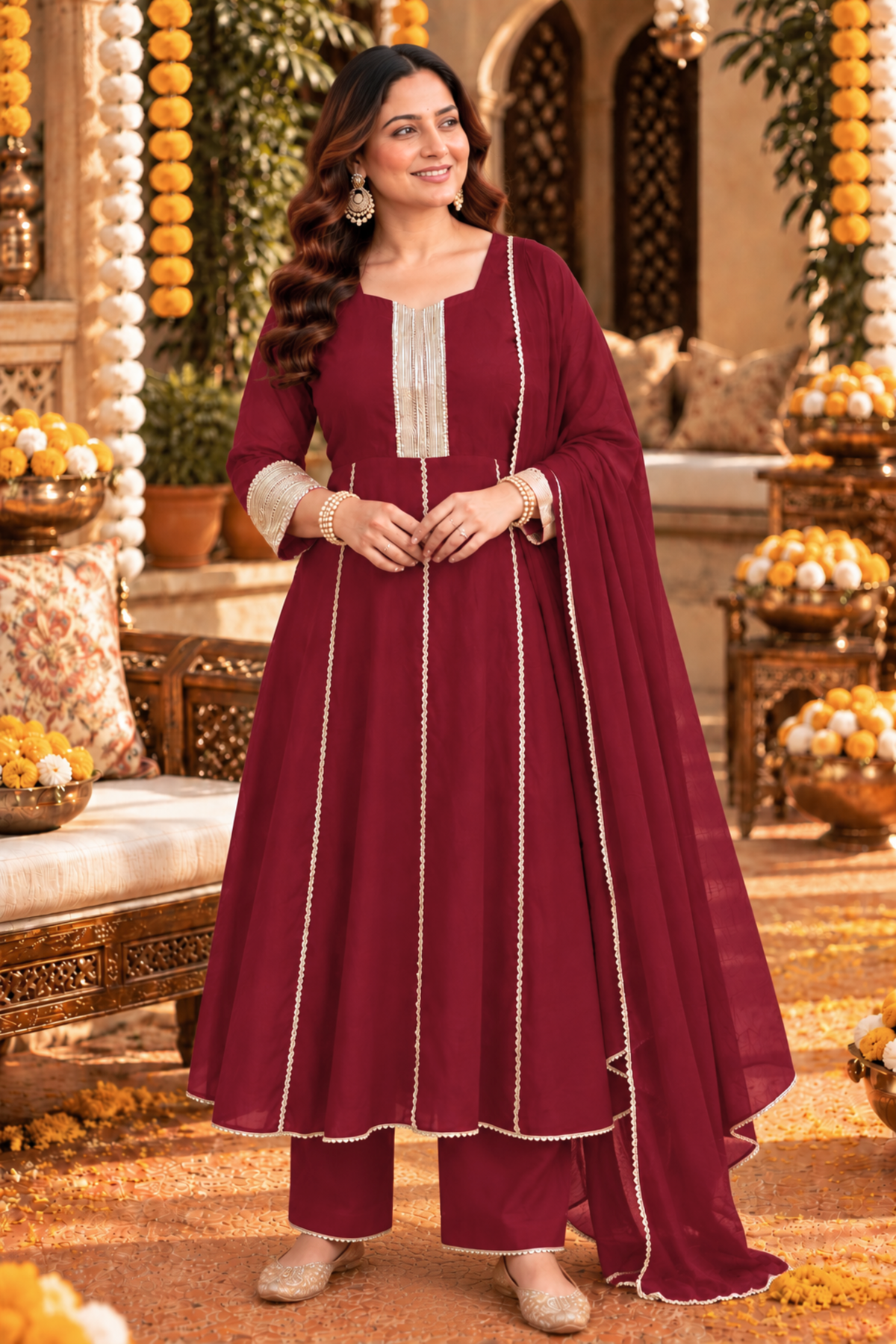 Burgundy Grace Silk Anarkali Set