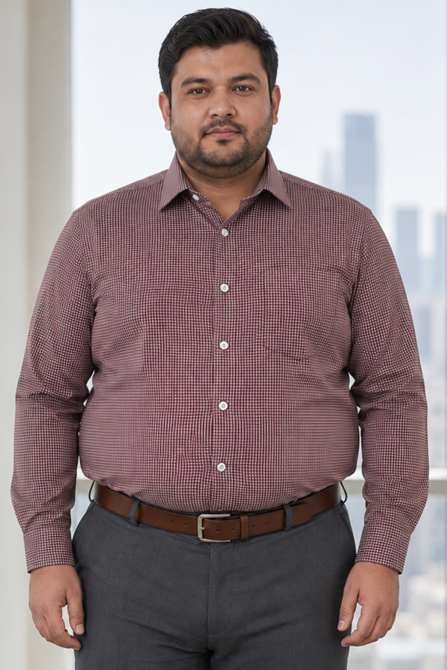 Burgundy Micro Check Cotton Shirt