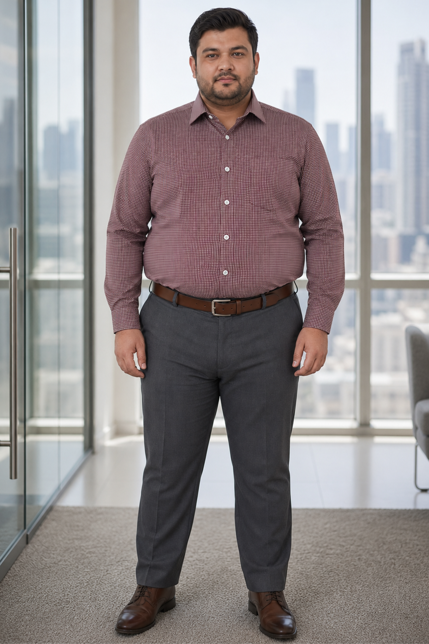 Burgundy Micro Check Cotton Shirt