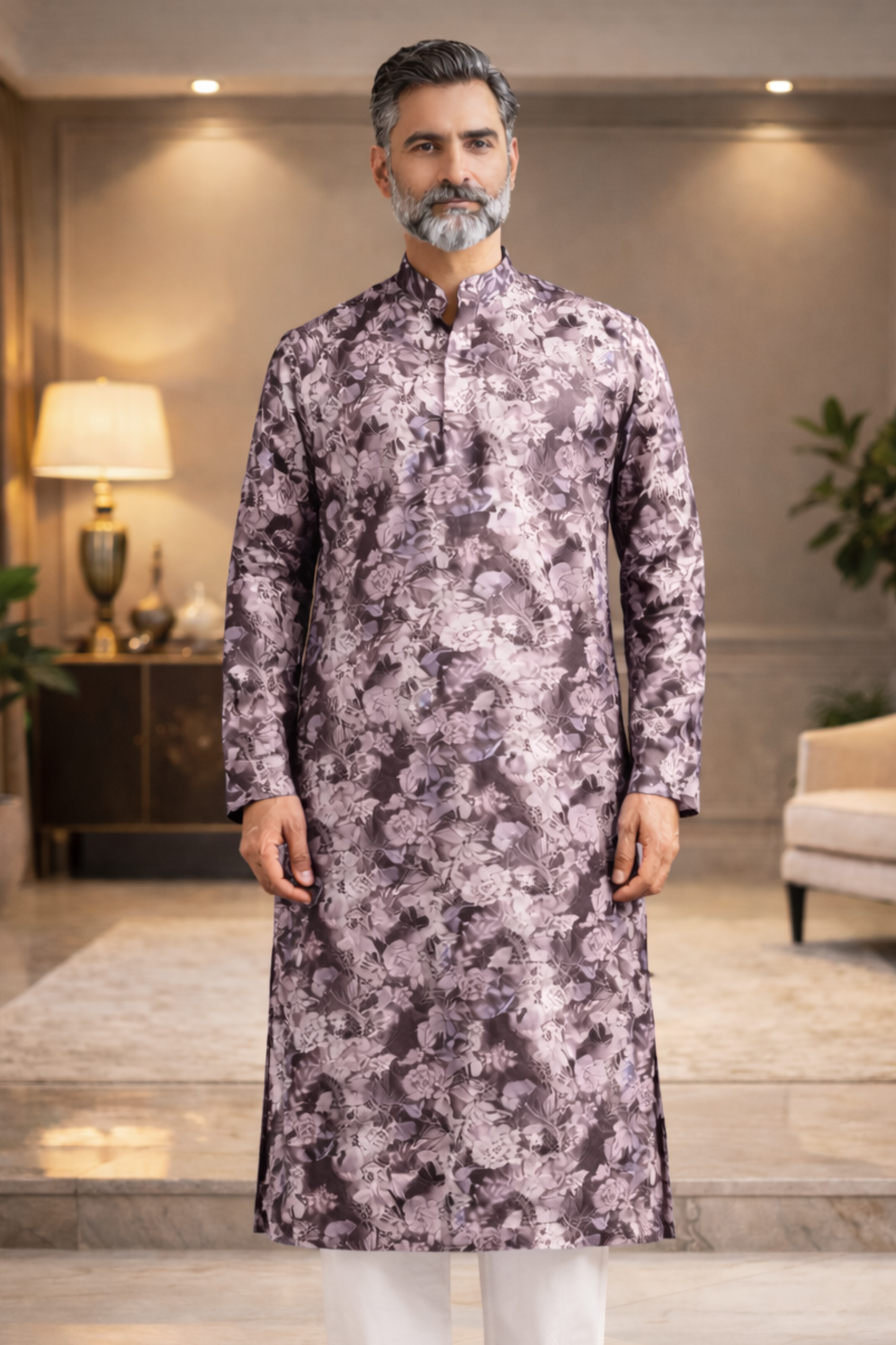 Burgundy Charm Printed Kurta Pajama