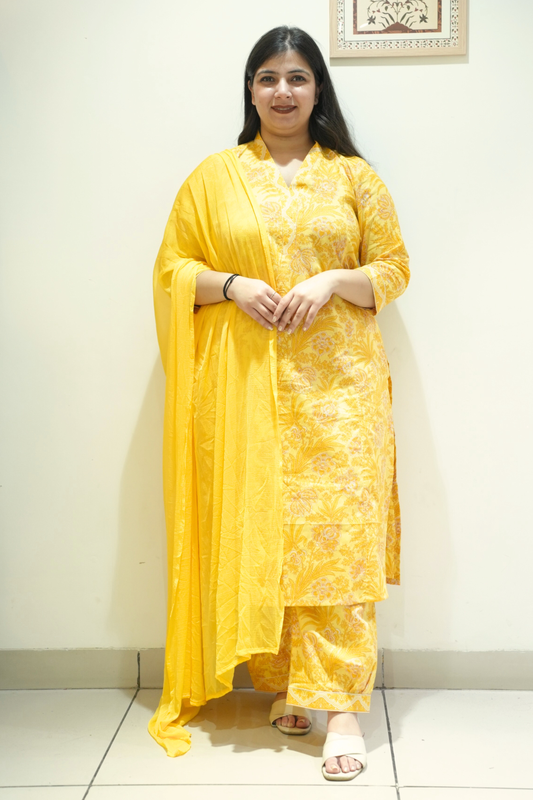 Butter Yellow Cotton Afghani Suit