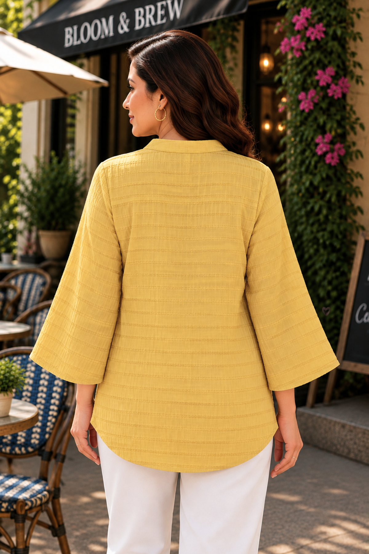 Butter Yellow Textured Pleated Top