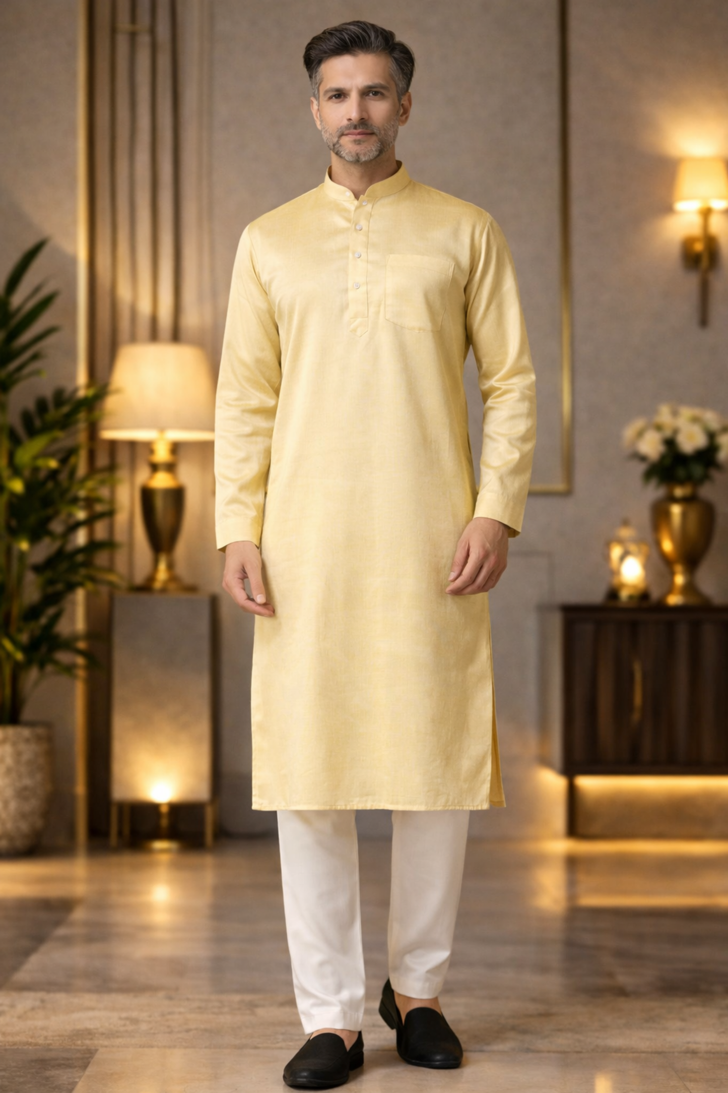 Buttermilk Yellow Silk Kurta Pajama