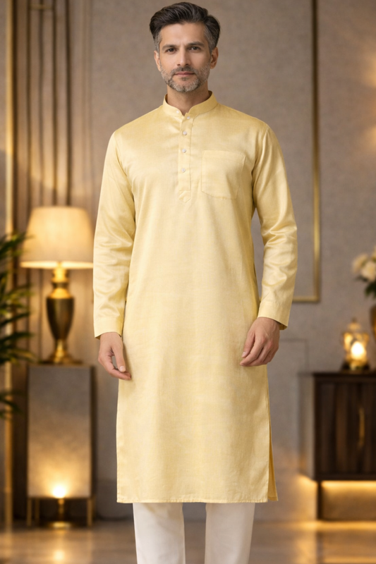 Buttermilk Yellow Silk Kurta Pajama