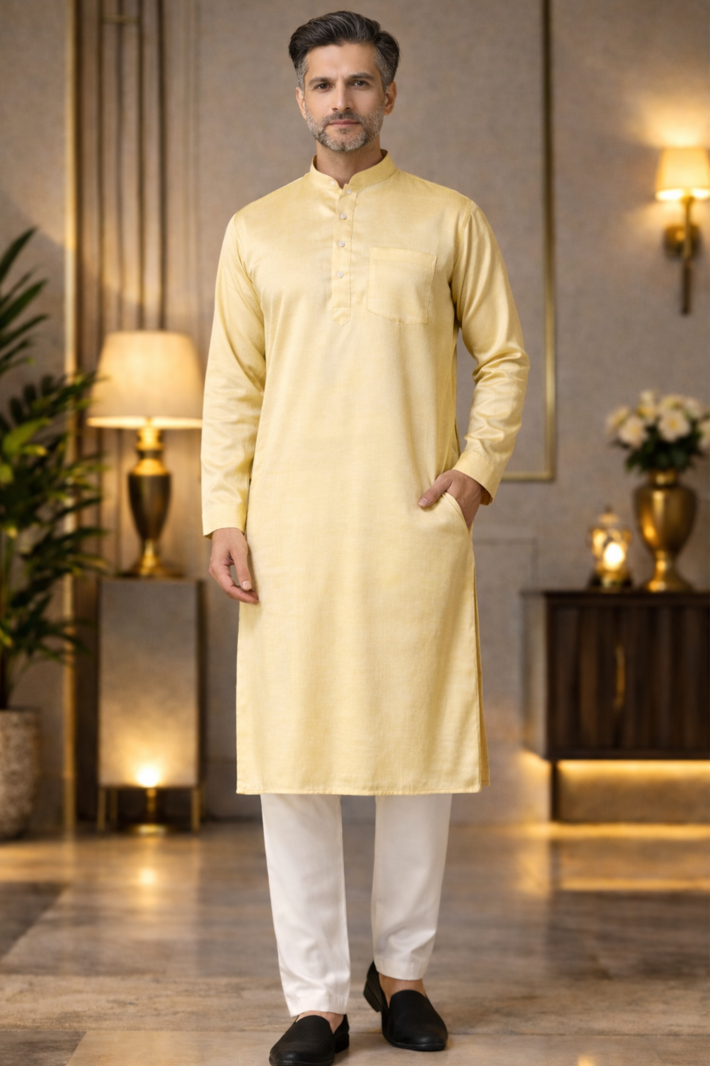 Buttermilk Yellow Silk Kurta Pajama