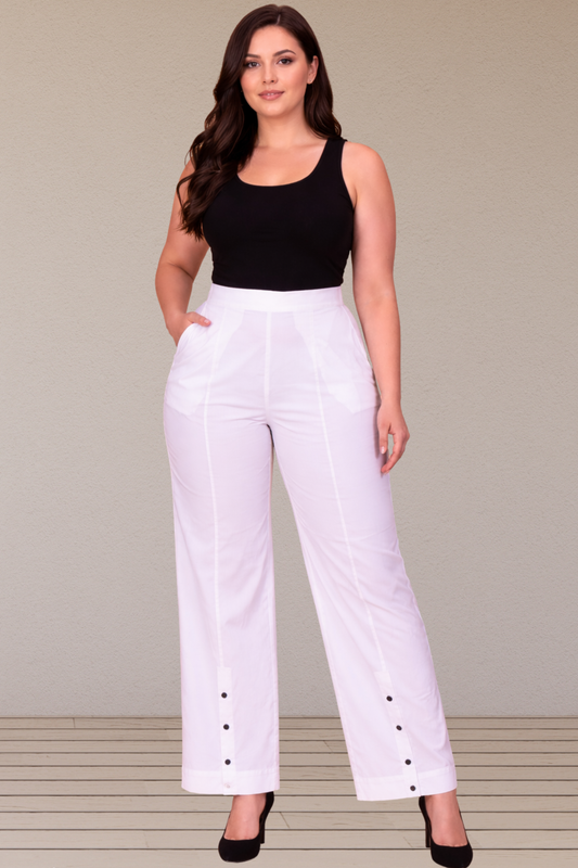 Buttoned Cotton Poplin Pants