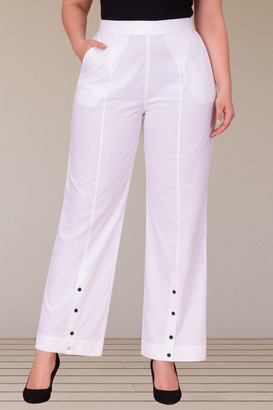 Buttoned Cotton Poplin Pants