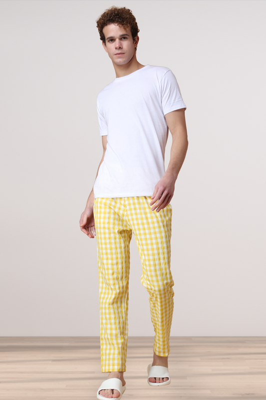 Candy Yellow Checked Cotton Pajama