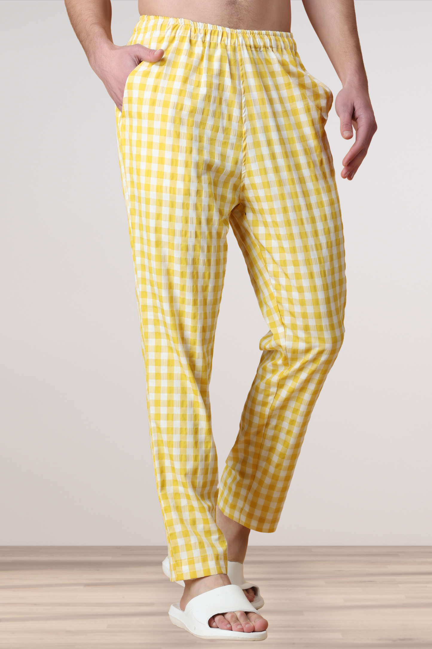 Candy Yellow Checked Cotton Pajama