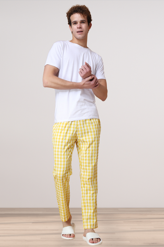 Candy Yellow Checked Cotton Pajama