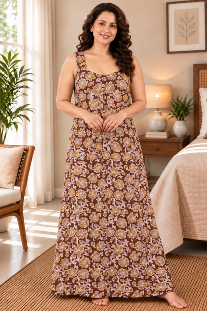 Caramel Daisy Rayon Lounge Dress